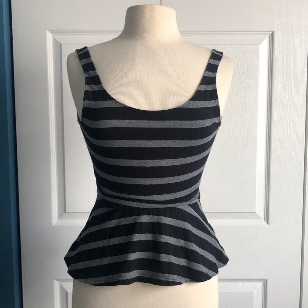 Express Black and Gray Striped Peplum Top